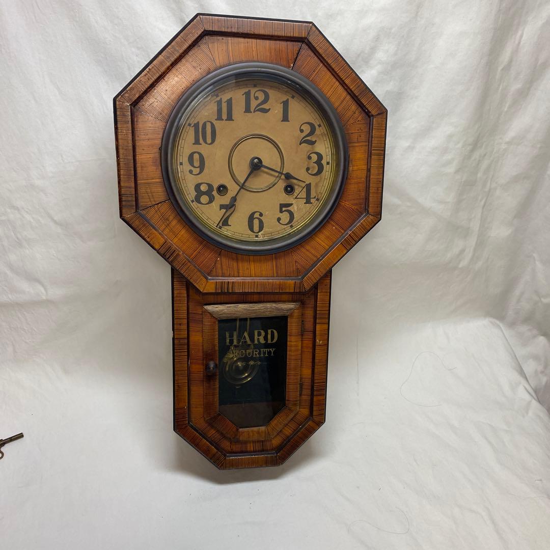 振り子時計　ゼンマイ式　掛け時計 アンティーク　古道具 超希少 ゼンマイ式掛け時計 アンティーク 振り子時計 木製 ホーロー