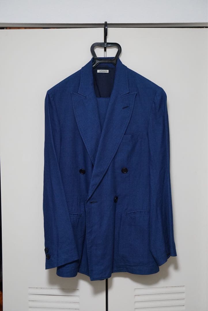 インディゴシャドーグレンチェック ダブル ダッドジャケット セットアップ DELEGANTE グレンチェックW-Brethted ジャケット（セットアップ可）