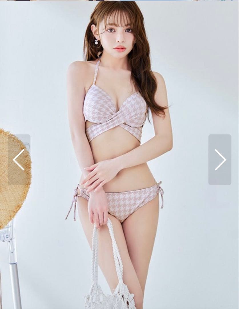 sugar 千鳥柄　バッククロスリボン　ビキニ　水着 即日発送】【ビキニ】【水着】フリルx千鳥ビキニ[M191-SW-23PY][FB01