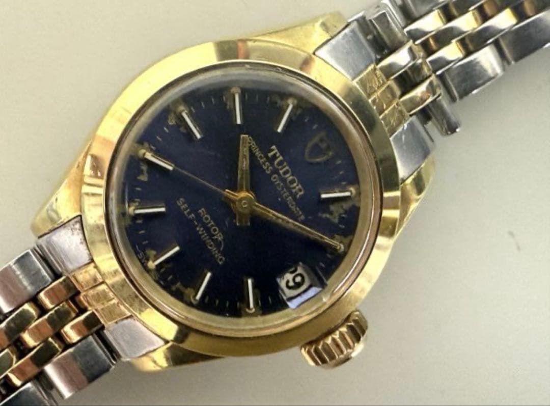 h*3様 チュードルプリンセスオイスターデイト自動巻1972年ブルーダイヤル RG-1936 | チュードル 盾エムブレム オイスタープリンス デイトデイ
