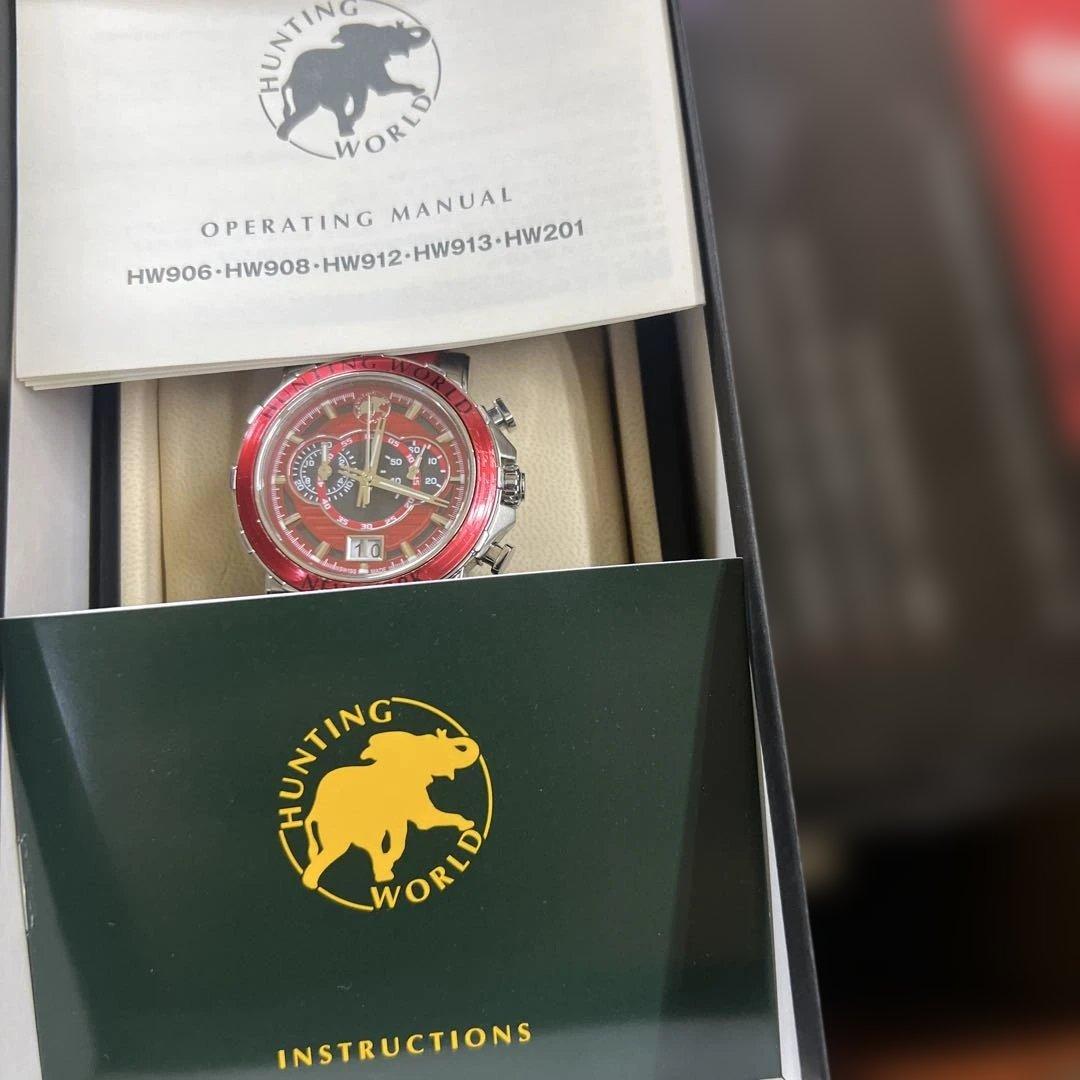 保証書・冊子・箱付き美品】HUNTING WORLD スイス製クォーツ 腕時計