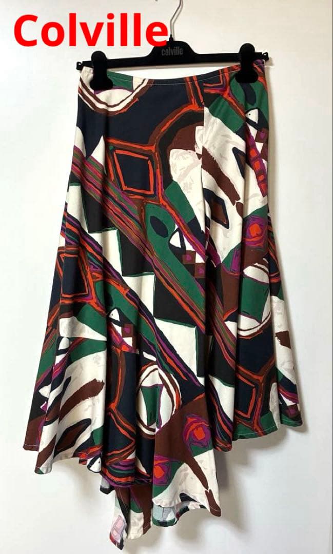 colville 幾何学模様 フレアスカート 40 スクエア幾何柄フレアースカート/洗える(ロング・マキシ丈スカート