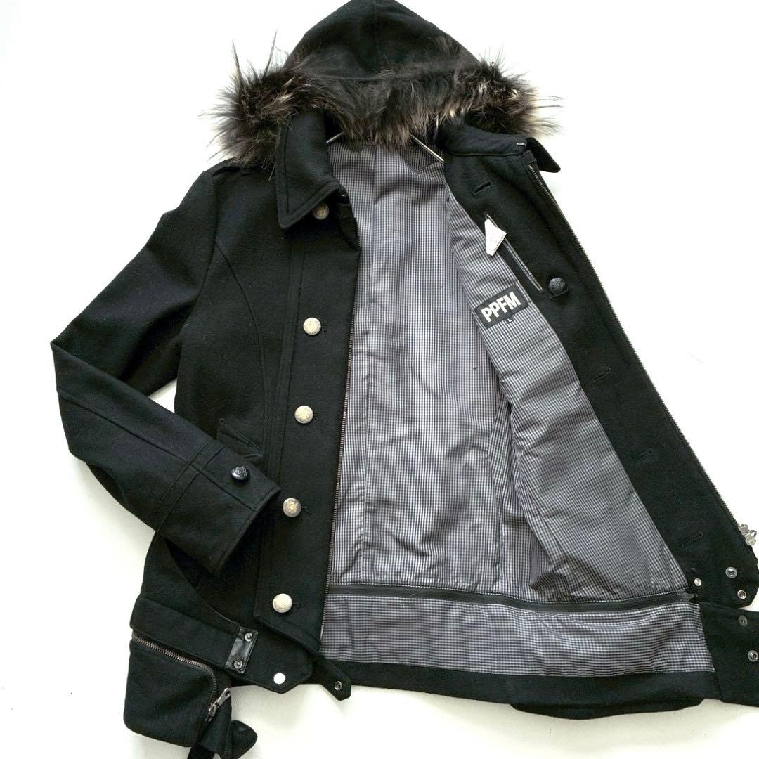 【くろ 】PPFM ナポレオンジャケット L ギミック ラクーンファー付き くろ 様専用】PPFM ナポレオンジャケット L ギミック ラクーンファー