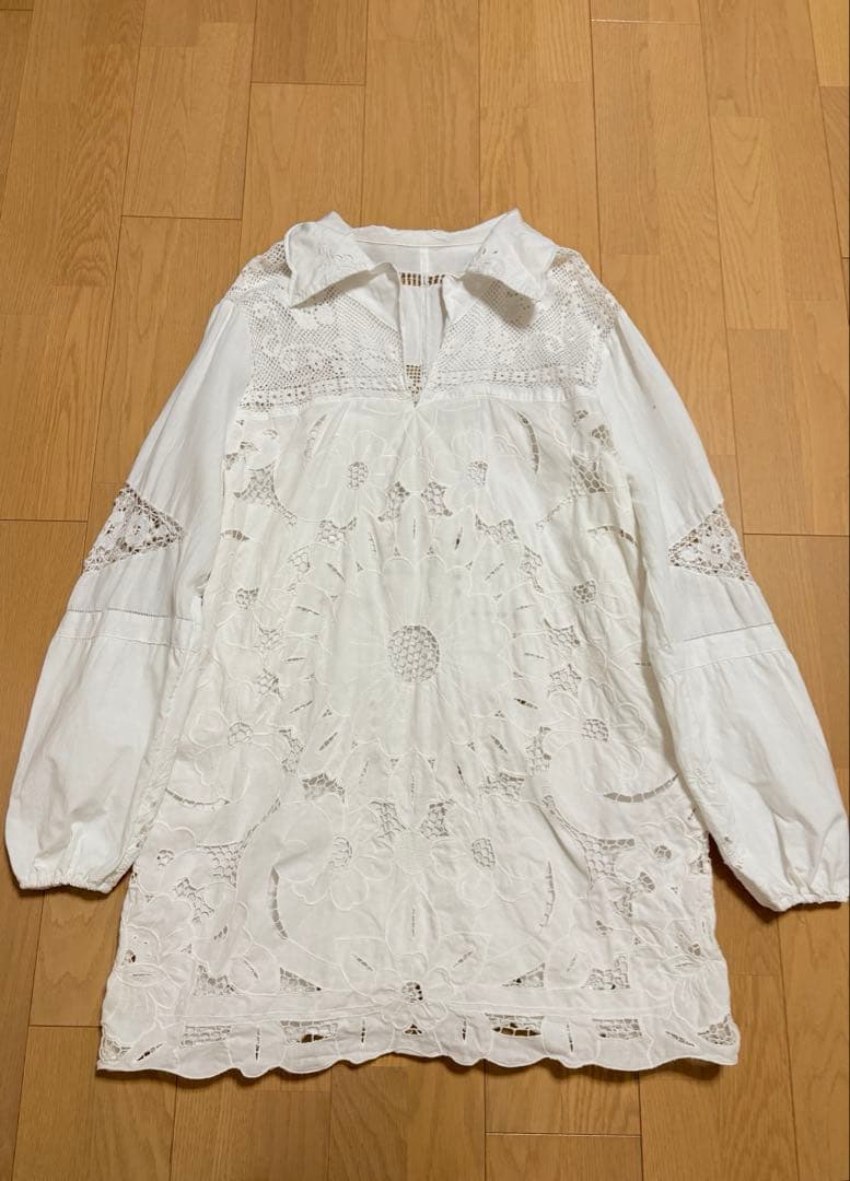 ヴィンテージ ワンピース　アンティーク　花柄　レース 70s floral × lace dress ( ヴィンテージ 花柄 × レース ワンピース