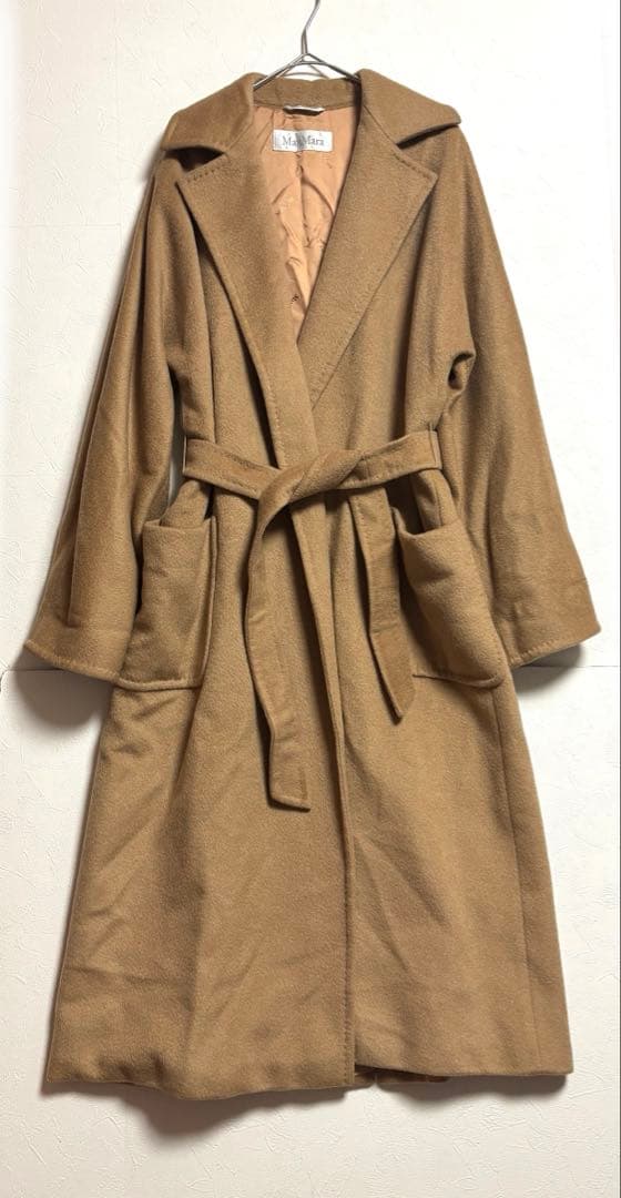 max mara マックスマーラ 白タグ キャメル カラーコート サイズ40 極美品◎マックスマーラ 白タグ キャメル100％ ベルト付 ラップコート