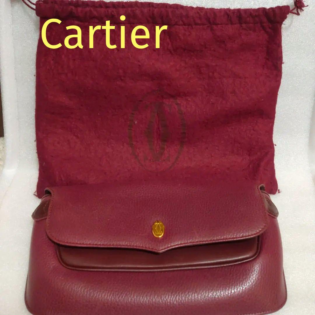 カルティエ Cartier クラッチバッグ マストライン ボルドー レザー保存袋 Cartier（カルティエ） マスト セカンドバッグ クラッチバッグ 型押し