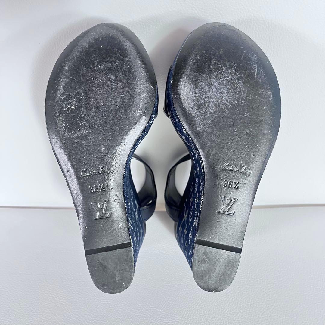 美品 ルイヴィトン サンダル ウエッジソール モノグラム デニム