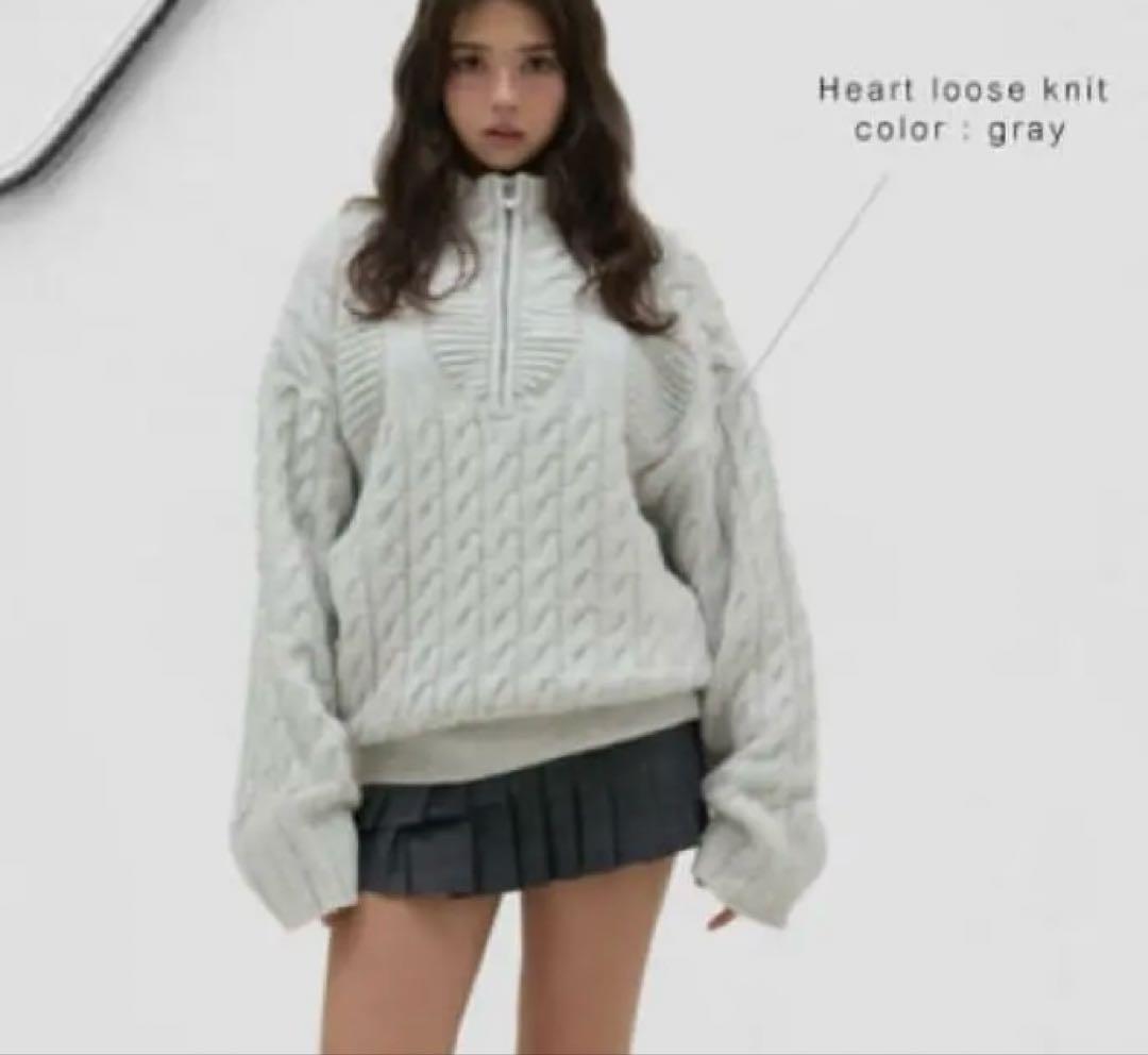 andmary Heart loose knit gray - メルカリ