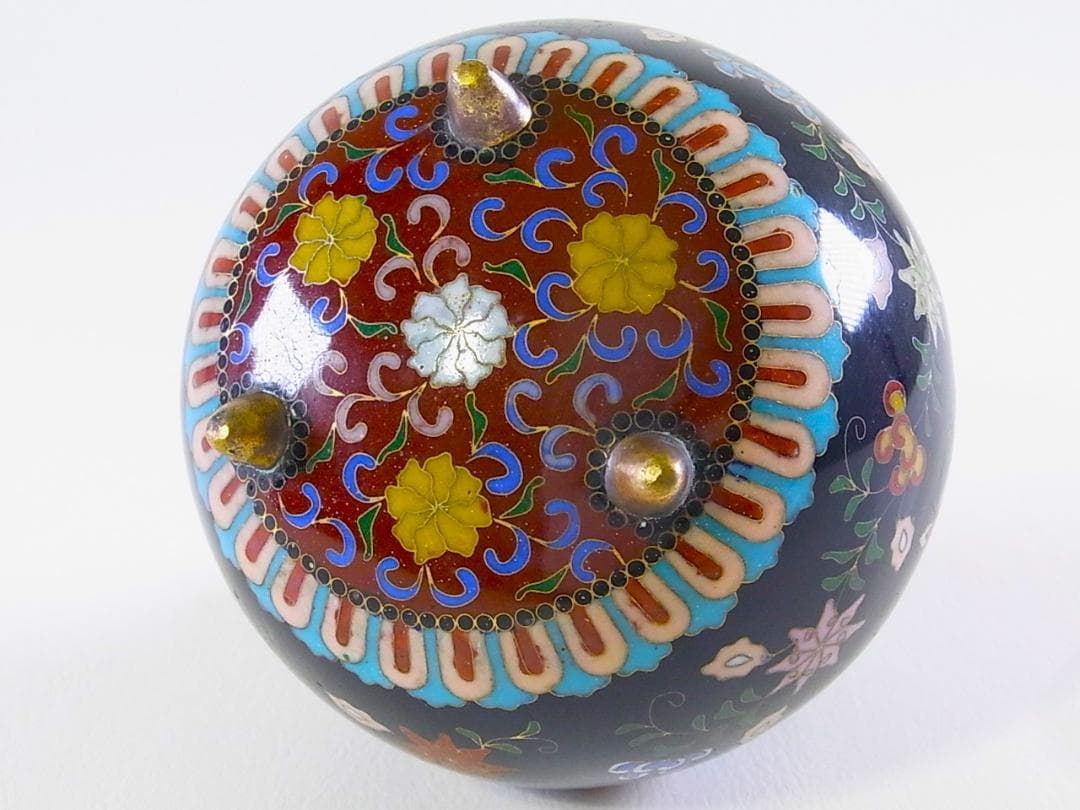 E543 】 煌びやかな超名品 明治期尾張七宝上手作 黄銅線七宝鳳凰蝶文