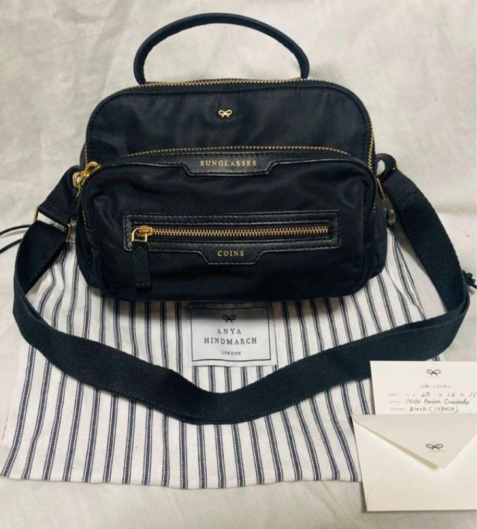 【ひな】Anya Hindmarch クロスボディ 黒 ショルダー バッグ ANYA HINDMARCH（アニヤ・ハインドマーチ） ショルダーバッグ