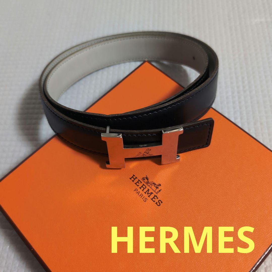 HERMES 黒 レザー ベルト サイズ70 HERMES エルメス ベルト セリエ 70 ボックスカーフ ブラック シルバー