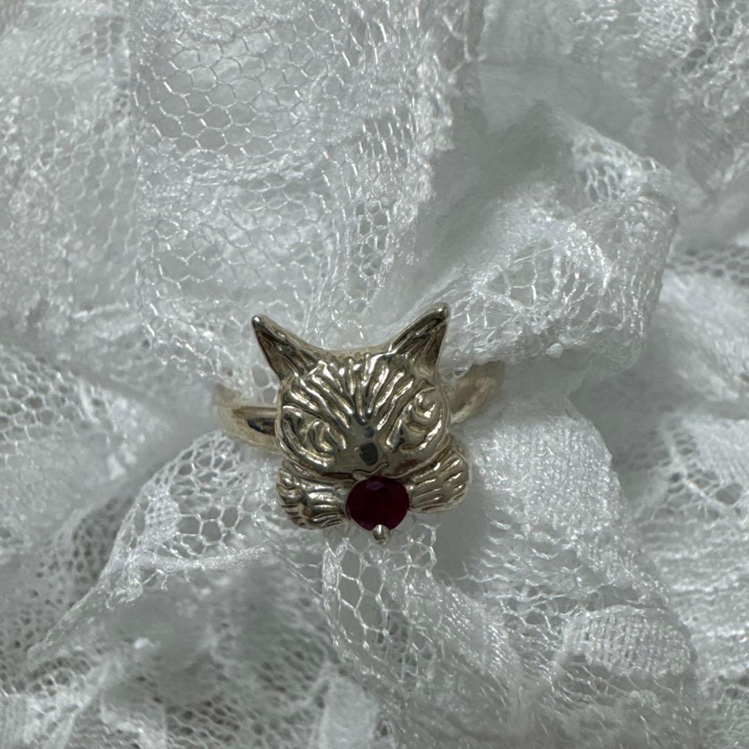 即購入⭕️✨☪️わちふぃーるどダヤン赤石付きシルバーリングサイズ１１号❣️ 即購入⭕️✨☪️わちふぃーるどダヤン赤石付きシルバーリングサイズ