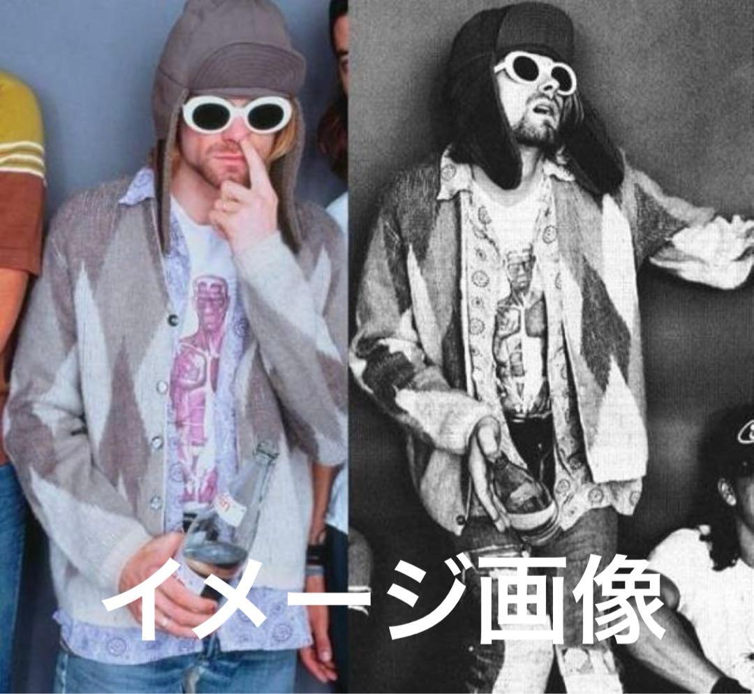 新品 アーガイル モヘアカーディガン M 黒 カートコバーン ダイヤ柄