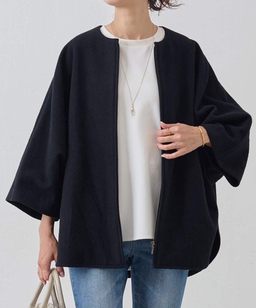 極美品 BEARDSLEY ウールポンチョコート ネイビー セール】 ウールポンチョコート （その他アウター）｜BEARDSLEY
