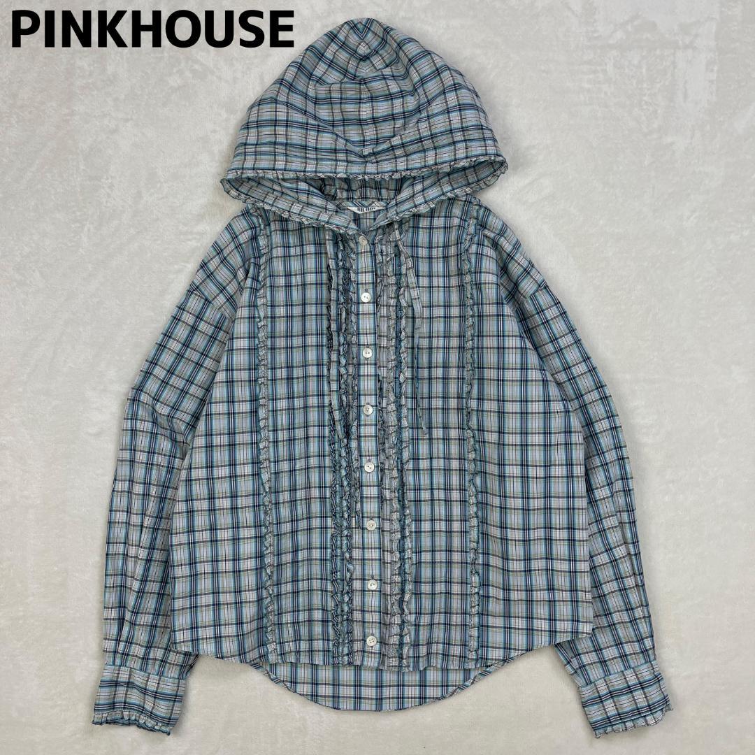 PINK HOUSE　フード付きチェックシャツ　長袖　金子功　ブラウス 138445-1.jpg