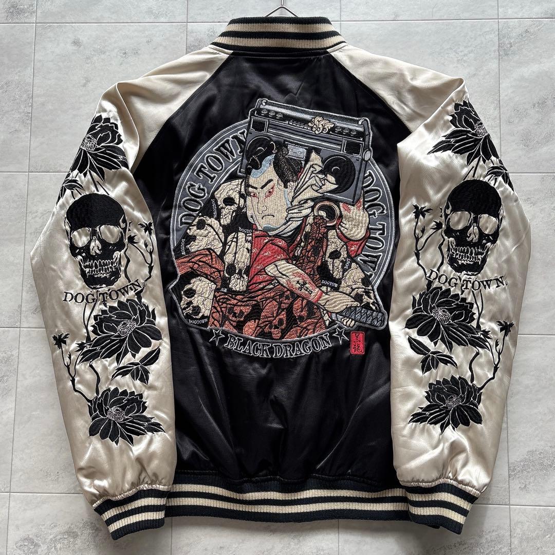 美品✨ドッグタウン 黒龍 スカジャン 両面刺繍 歌舞伎 和柄 スカル