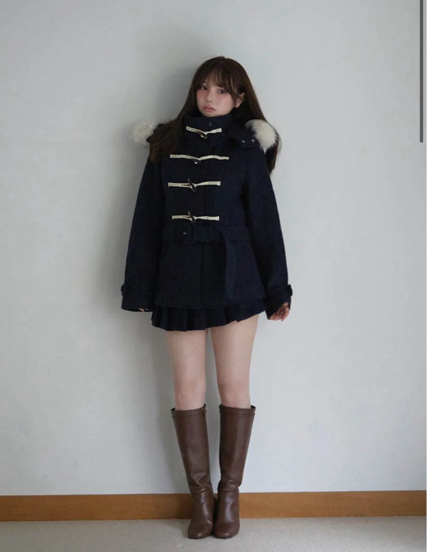 値下げ交渉〇 Nicole fur belt jacket NAVY