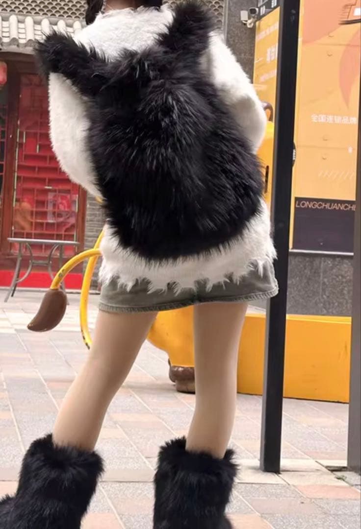 ファーリュック 黒 fur backpack back y2k opium - メルカリ