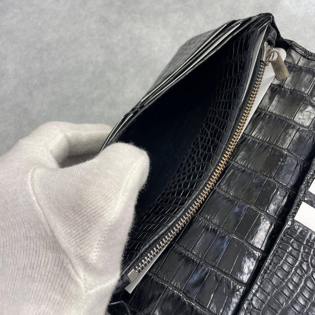 JRA認定・無双 ナイルクロコダイル、長財布、マット、ブラック