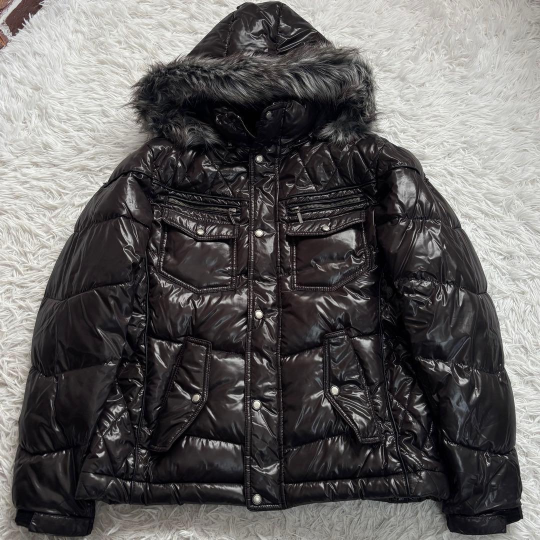00's y2k ダウンジャケット　光沢 中綿ジャケット ファー　L　平成 y2k 平成 Lavファー付き ダウン ジャケット L ￥4300⇒￥4100 - メルカリ