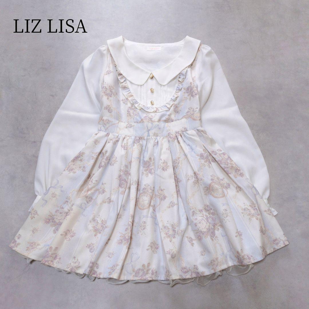 ふんわり✨LIZLISA ローズ柄 ストライプワンピース フリル お花ボタン♡ LIZ LISA（プリント ・ ひざ丈ワンピース）のフリマアイテム一覧