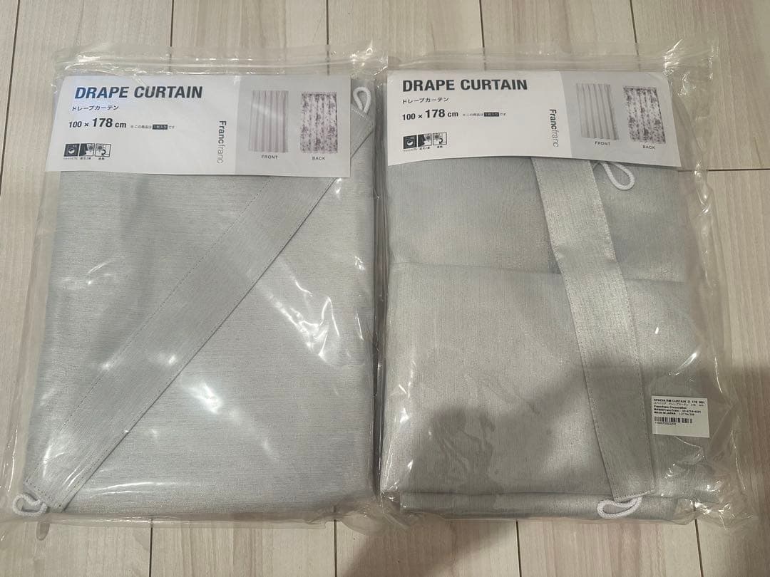 Francfranc ドレープカーテン 100 x 178 cm 2枚セット Francfrancサテンフリルドレープカーテン ライトグレー100×178 2枚組