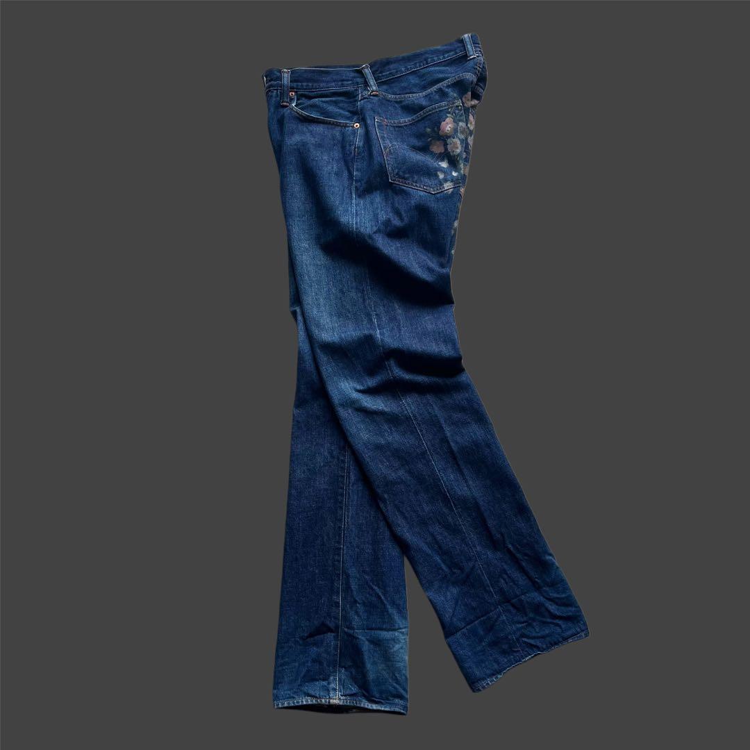 90s \"ダルチザン\" SD-301 極太 花柄ペイント デニムパンツ