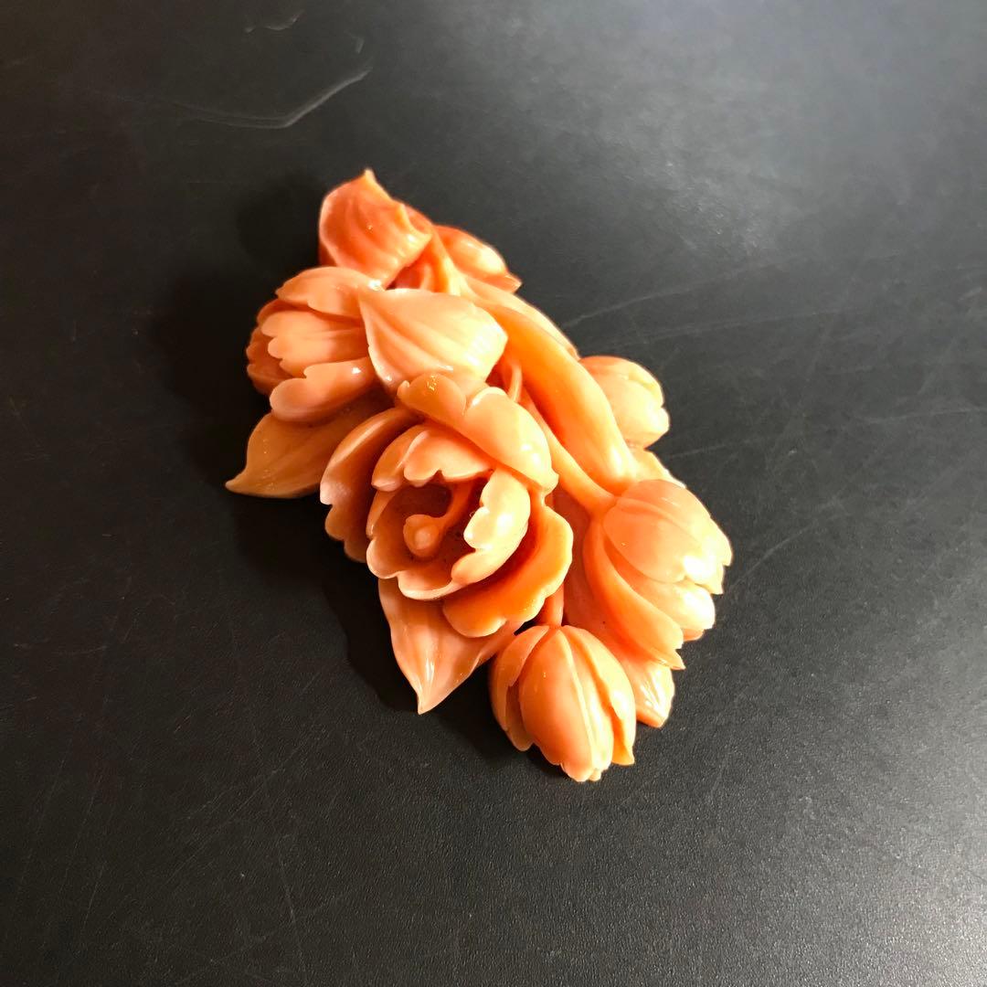 本珊瑚　彫刻品　花8 本珊瑚 彫刻品 花8