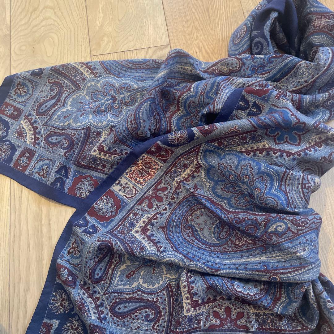 ETRO ペイズリー柄 ストール 130cm x 130cm シルクウール ETRO エトロ ペイズリー 大判 ストール 花柄 正方形 シルク ウール