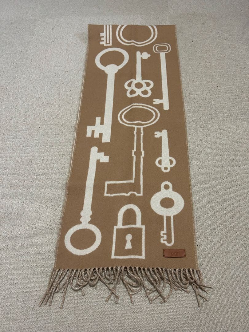 HERMES 鍵デザイン マフラー エルメスカザック キー コレクション マリン/ベージュシネ レディース