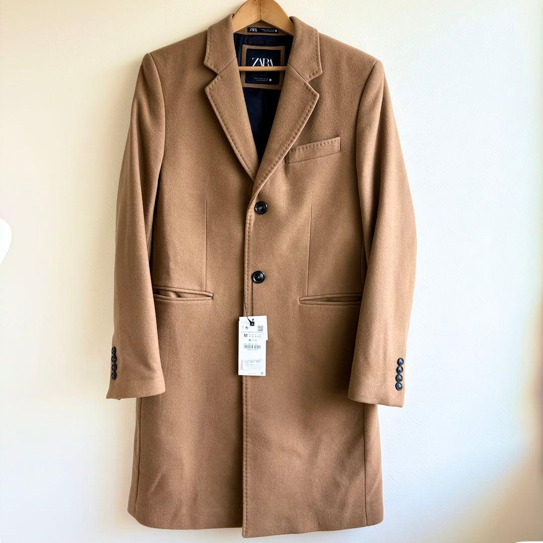 【新品未使用タグ付き】ZARA チェスターコート サイズ　キャメル 良品 送料無料 ZARA ザラ ウール チェスターコート ベージュ キャメル