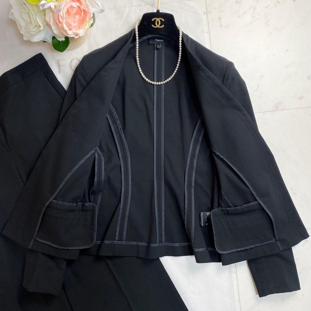 極美品◇セオリー パンツスーツセットアップ ノーカラージャケット
