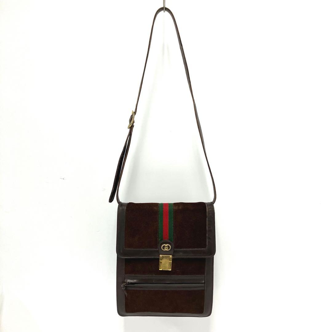 ヴィンテージ☆グッチ☆パフューム☆ショルダーバッグ☆シェリーライン☆革☆ブラウン GUCCI グッチ シェリーライン レザー フロントベルト ショルダーバッグ