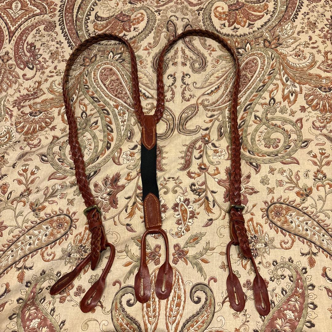 英国製 ヴィンテージ ポロラルフローレン 高級サスペンダー USA製Polo Ralph Laurenラルフローレン乗馬チェック柄ボタン留めシルク