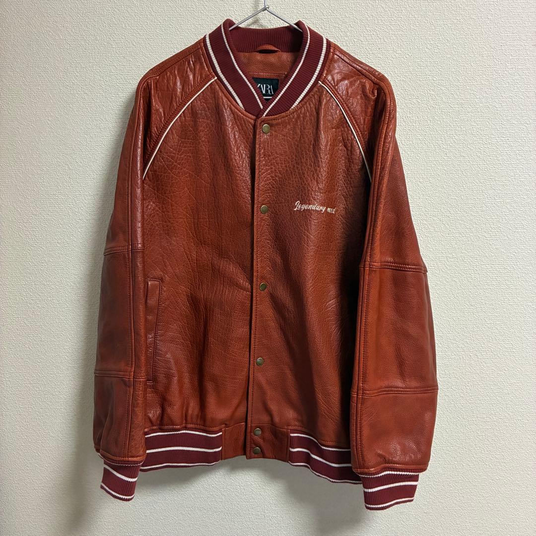 美品】ZARA レザーボンバージャケット 水牛 本革 スタジャン USA L