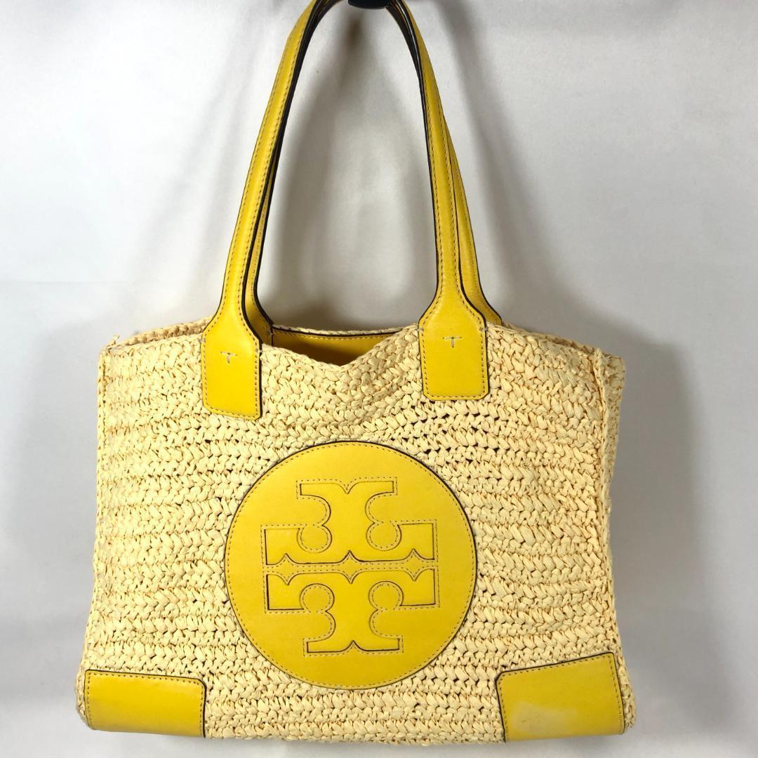 Tory Burch Ella かごバッグ トート ストローレザー イエロー Tory Burch - Ella mini tote Yellow - The Corner
