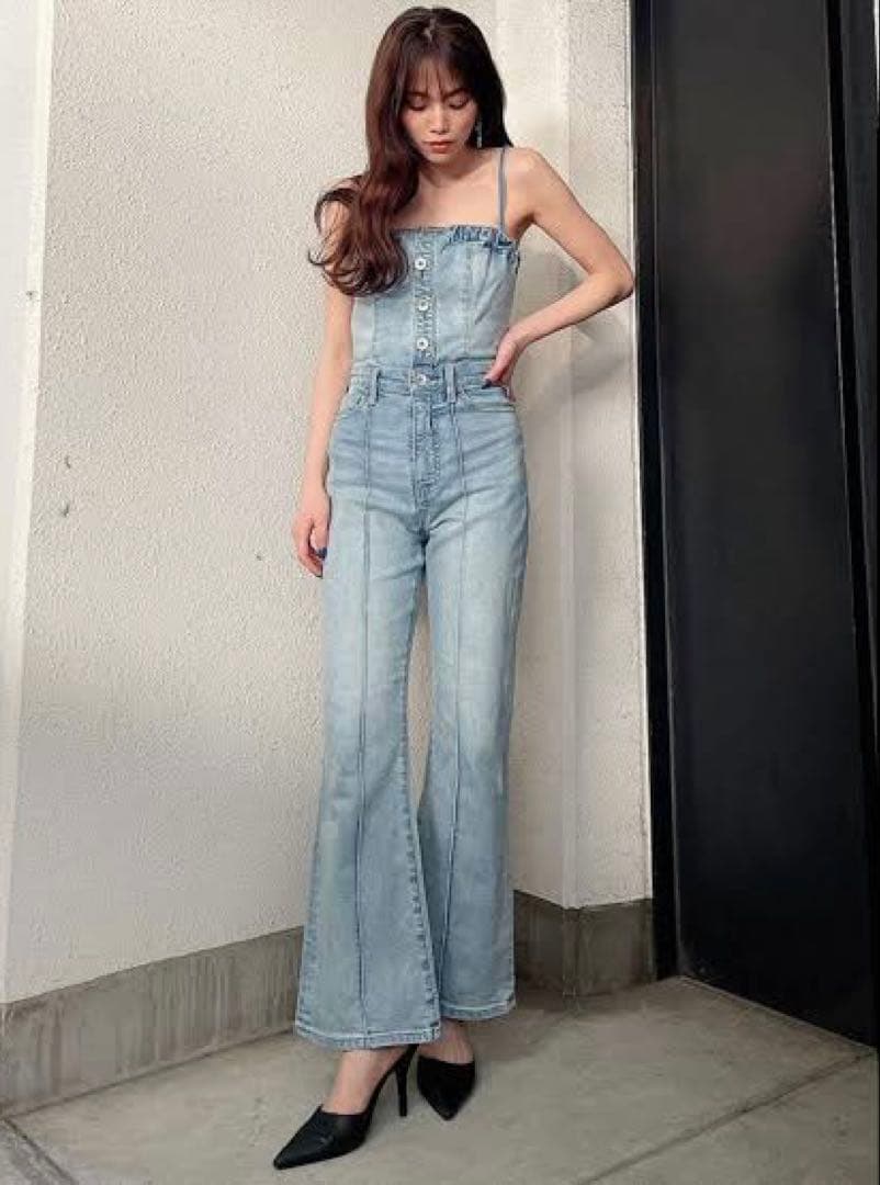 GYDA 大人気！ケミカルバックリボンデニムロンパース Mサイズ ICE ジェイダ GYDA BACKリボンデニムロンパース （ICE） -ファッション通販