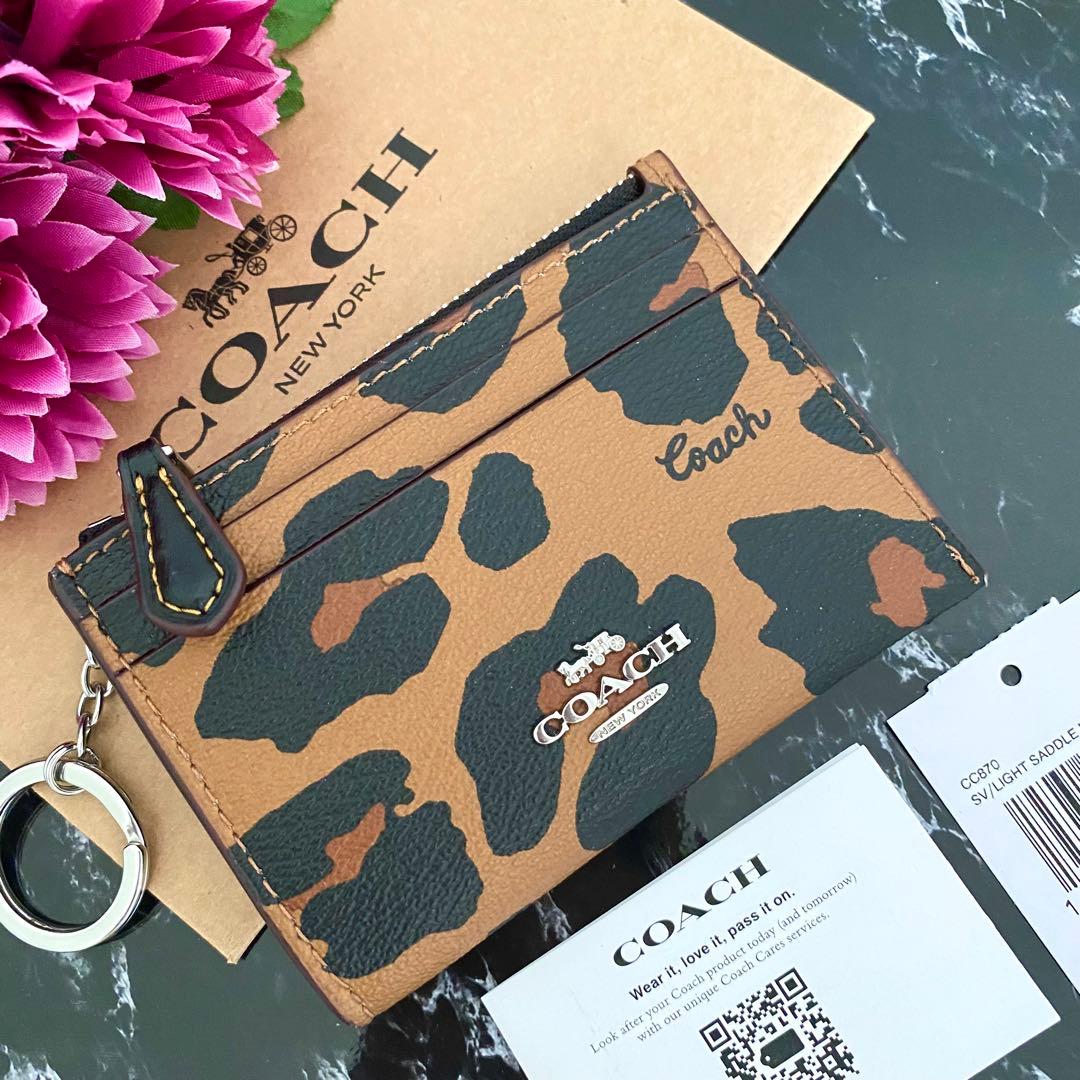 新品 COACH コーチ ケース 小銭入れ ヒョウ柄 COACH】コーチ ポーチ レオパード ヒョウ柄 レザー アニマル プリント