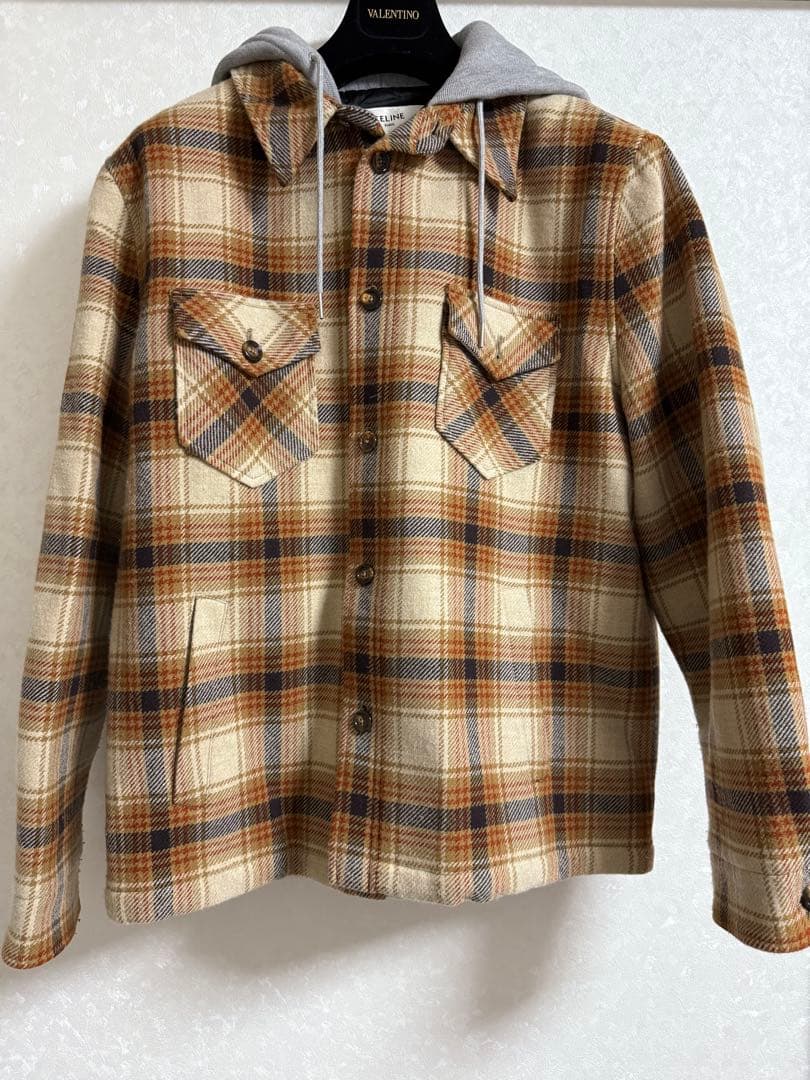 CELINE | CHECKED WOOL HOODED フード付きシャツ CELINE Padded Checked Wool and Mohair-Blend Hooded Overshirt for