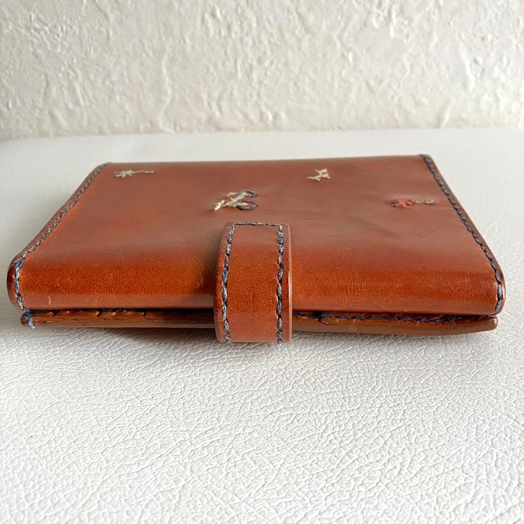 廃盤 希少 HENRY CUIR 折り財布 手帳型 刺繍 レザー ブラウン - メルカリ