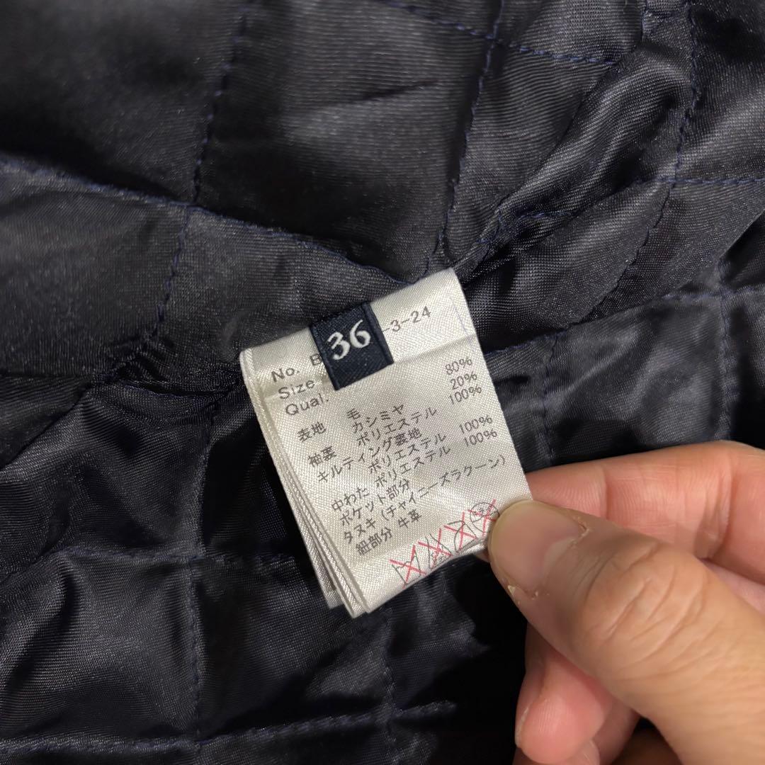 ボーダーズアットバルコニー ダッフルコート カシミヤ混 ネイビー