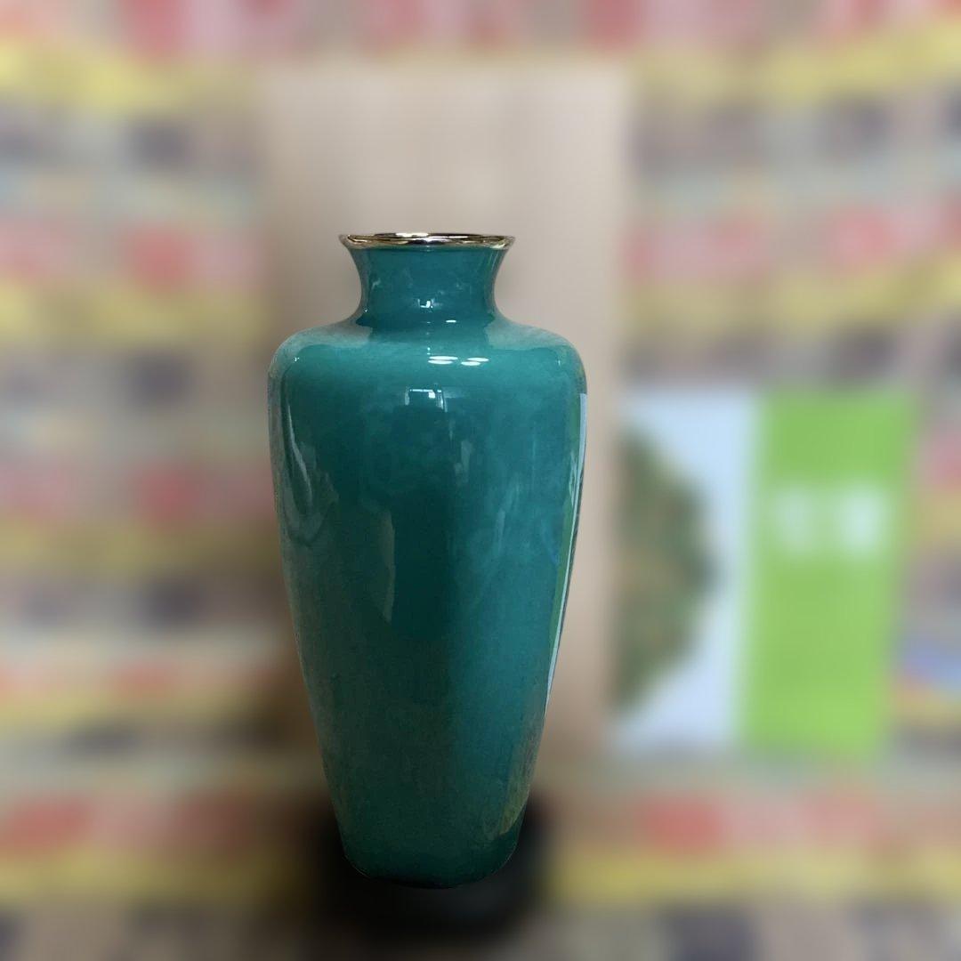 七宝焼 花瓶 台座付 宮内庁御用達 安藤七宝店 18×8CM 桐箱、案内付