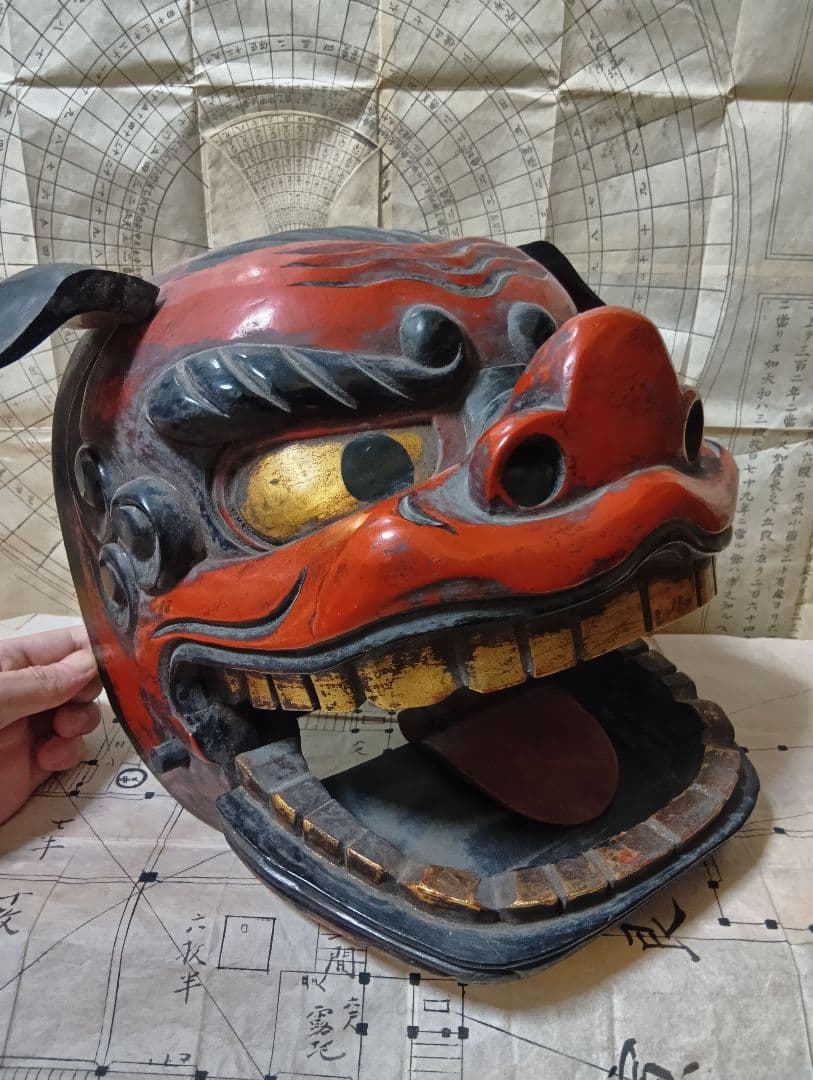 獅子頭 木彫り 獅子舞 置物 伝統芸能 祭り 魔除け 時代物 古美術 大ぶり】獅子舞 獅子頭 木彫 魔除け 祭 置物 古美術 神楽｜Yahoo