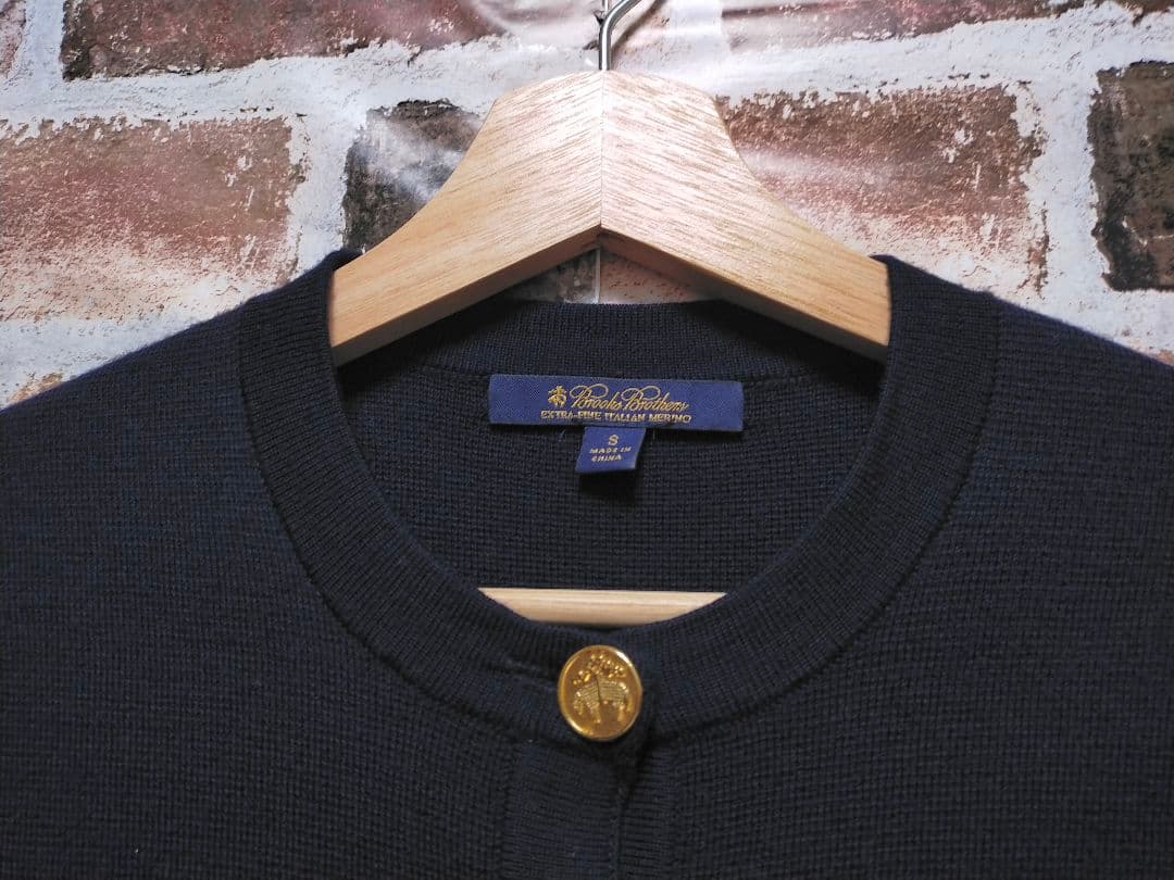 Brooks Brothers 金ボタン ミラノリブ ノーカラー カーディガン Brooks