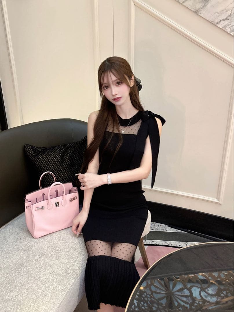 ルミニョン Lumignon dot sheer pleats long op Lumignon original ♥ dot tulle knit mini op | Lumignon