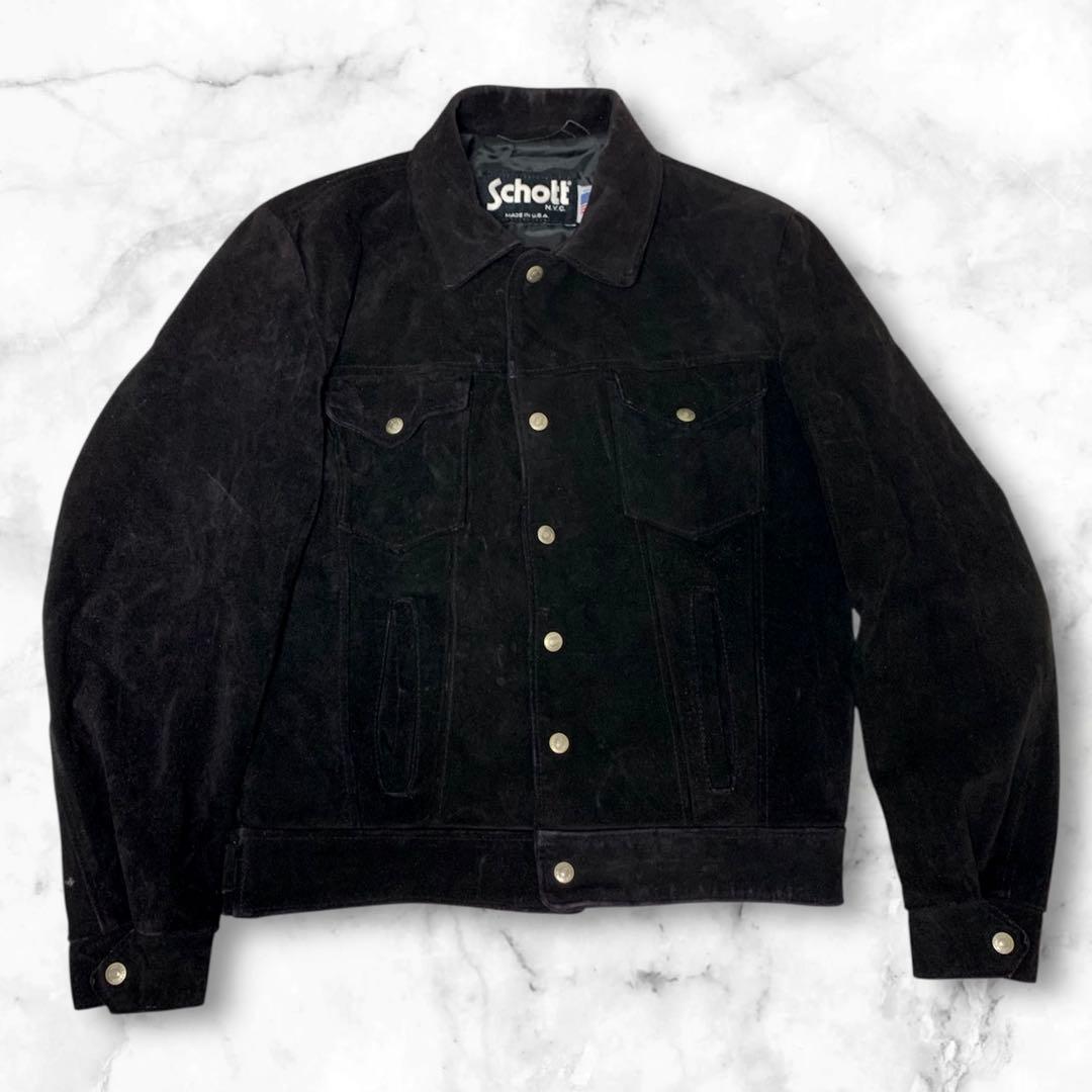 Schott ブラック スエードレザージャケット Leeタイプ サイズ40 Schott N.Y.C（ショット） 革ジャン ライダース Schott/ショット 別注