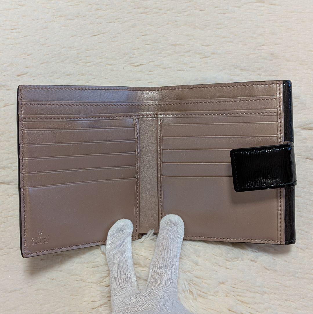 美品✨️グッチ 二つ折り財布 ラブリーハート レザー ブラック ピンク