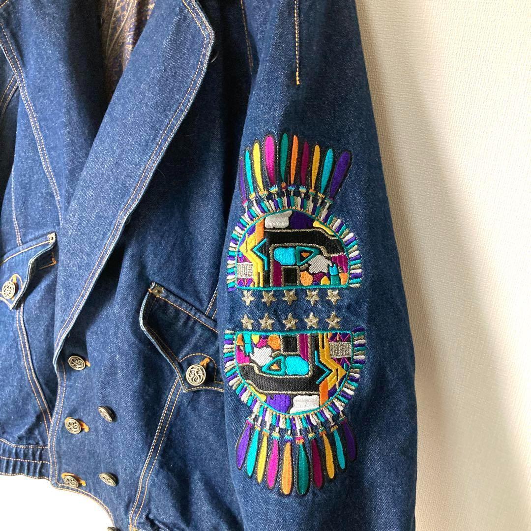Santa fe サンタフェ 圧巻の刺繍 ビックシルエット デニムジャケット