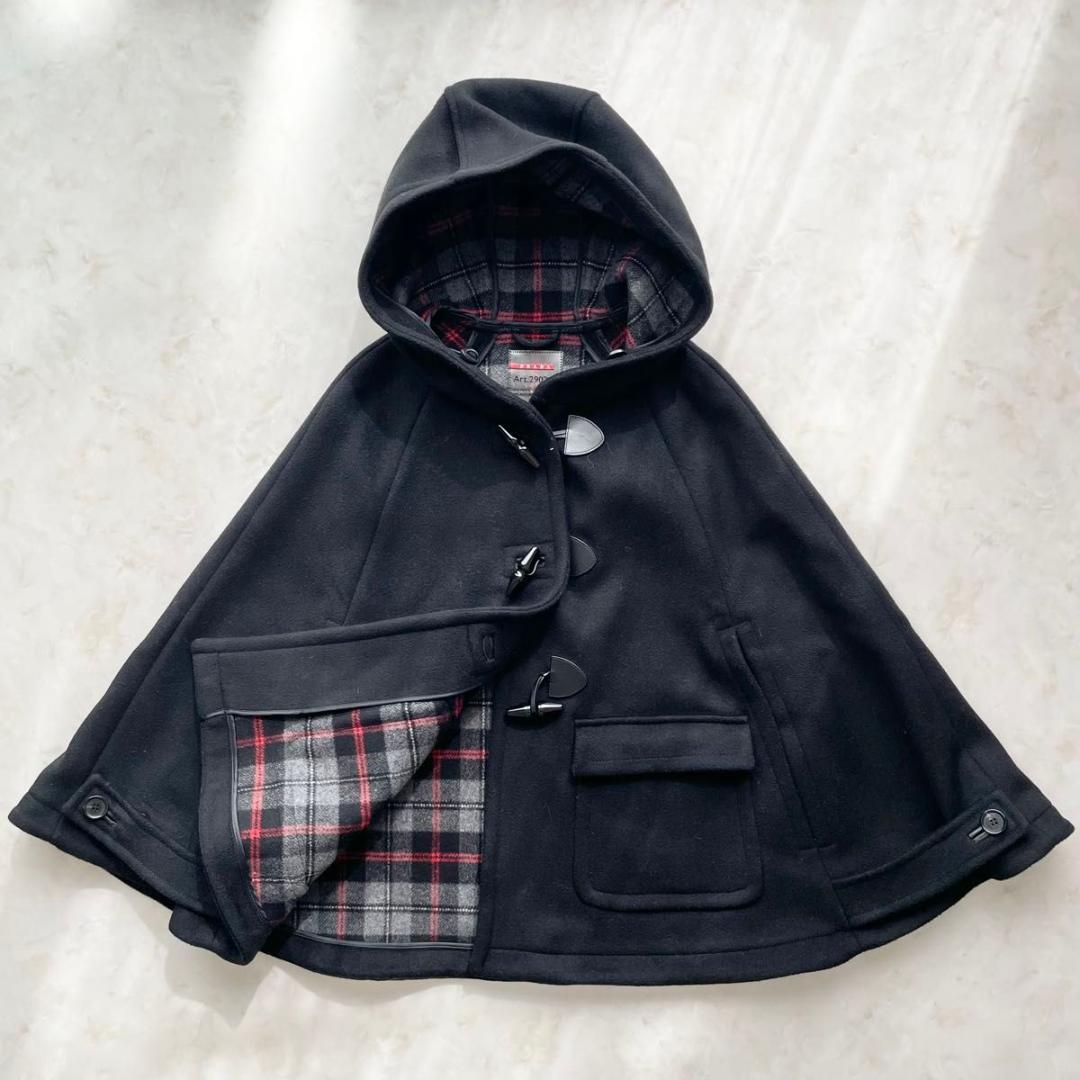 【未使用級】PRADA　ポンチョ　マント　ダッフルコート　チェック柄　38 M コート レディース 秋冬 チェック柄 ポンチョ アウター 羽織り