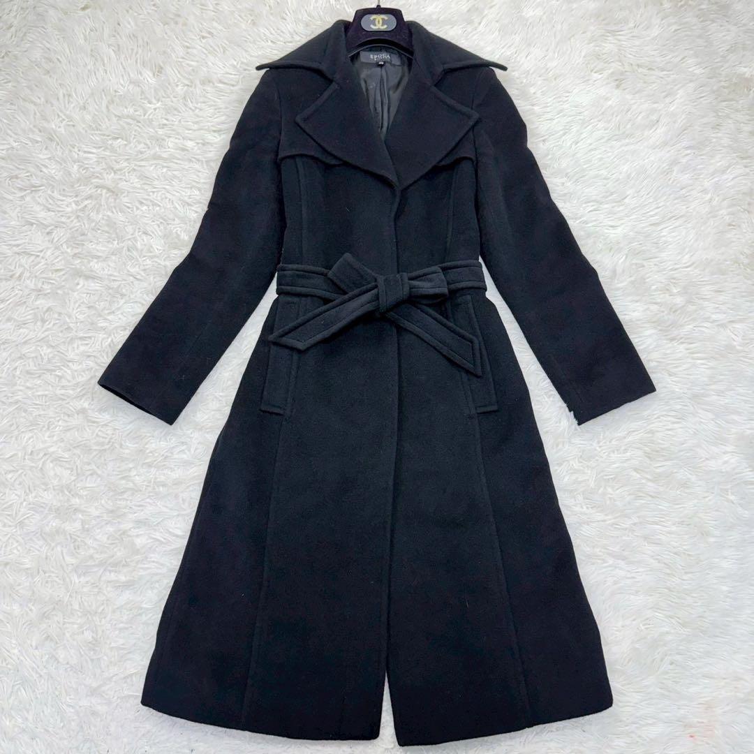美品✨EPOCA エポカ アンゴラ ベルテッドコート 羊毛 ブラック40 L相当